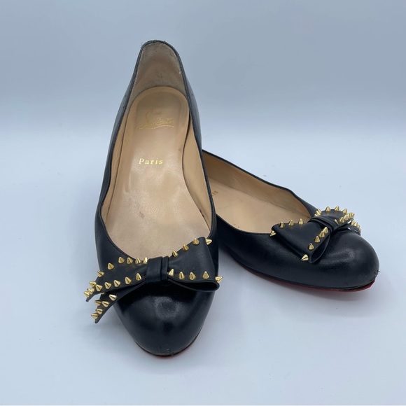 Christian Louboutin Shoes - Christian Louboutin Nappa Shiny Studded Bow Ballerina Flats 38 Black